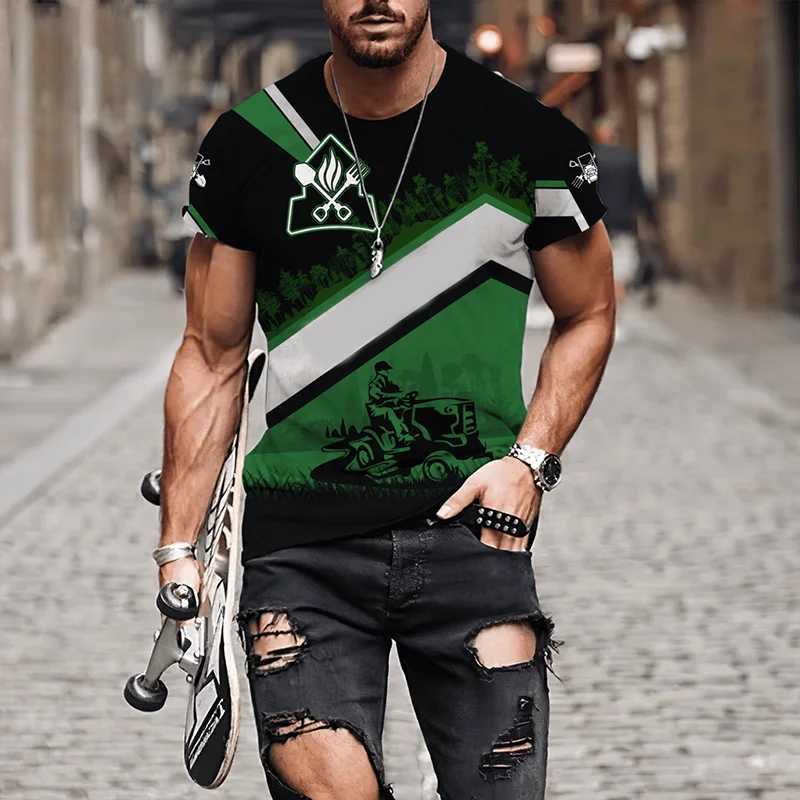 3D Printed Gardener Uniform Summer Men\'s T-shirt Oversized O-neck Outdoor Quick-drying Short-sleeved Fashion Personality Top