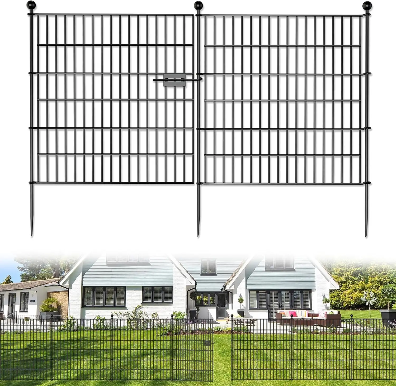 

No-Dig Metal Garden Fence with Gate, 32in H x 11.8ft L, Rustproof Animal Barrier for Dogs and Rabbits