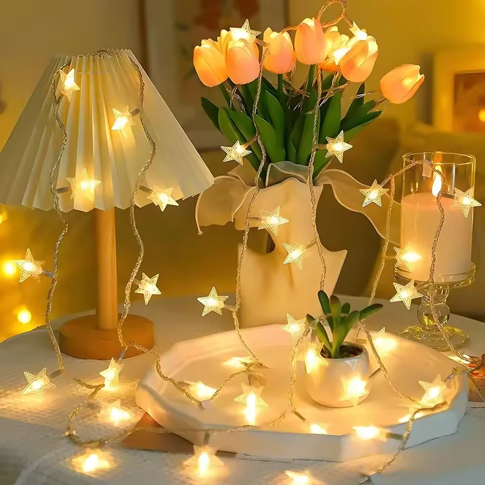 LED Star String Lights Battery Operated Fairy Lights Christmas Garland For Party Birthday Wedding Home Outdoor Patio Decoration
