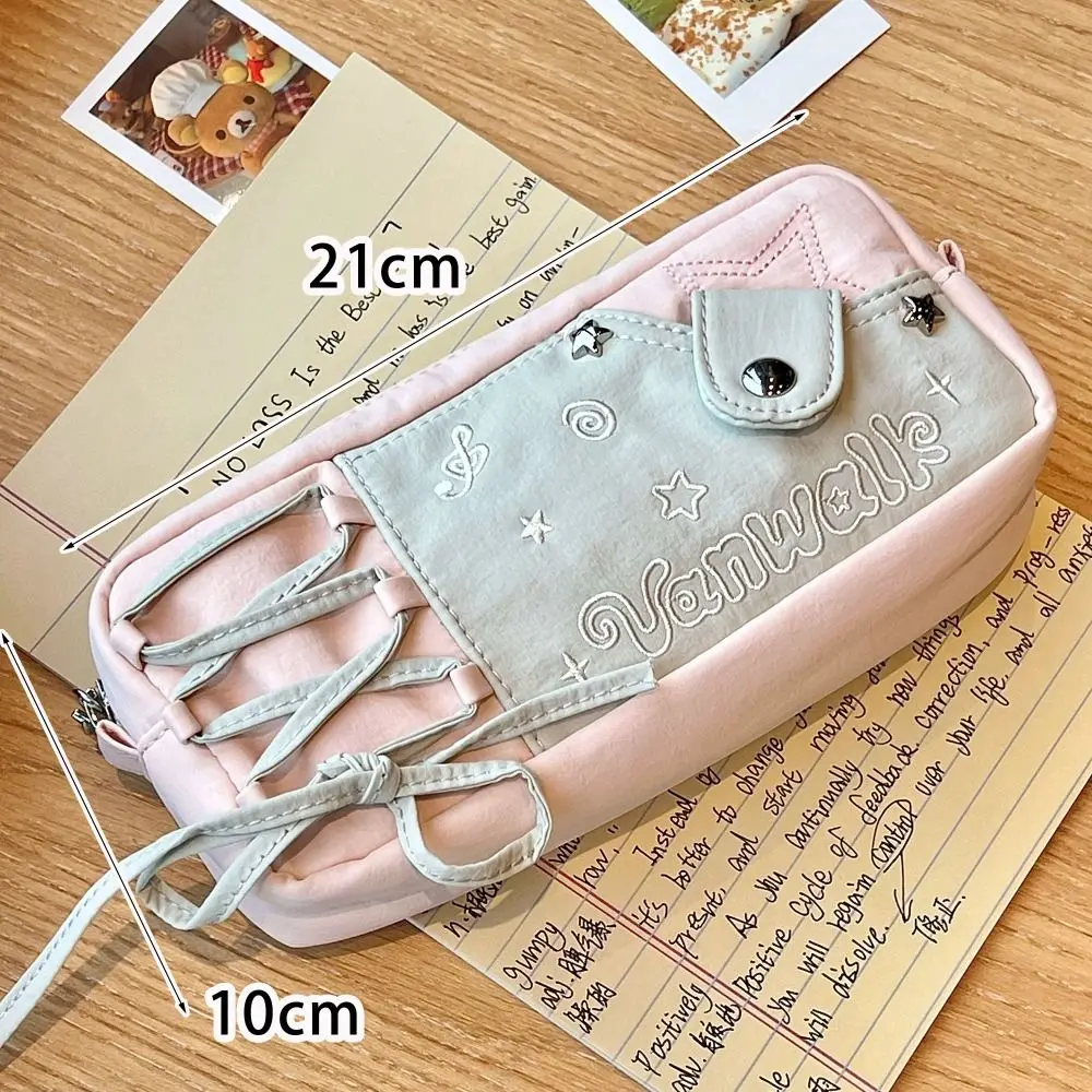 Portable Drawstring Design Pen Bag Zipper Large Capacity Pencil Case Multifunctional Pen Box School Office