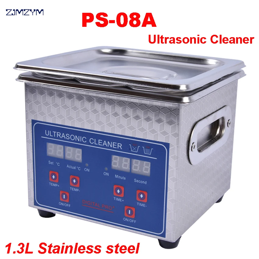 1PC 110V/220V PS-08A 60W Small Heater&timer Digital Ultrasonic Cleaner 1.3L For Glasses,Razor, Jewellery Free Basket