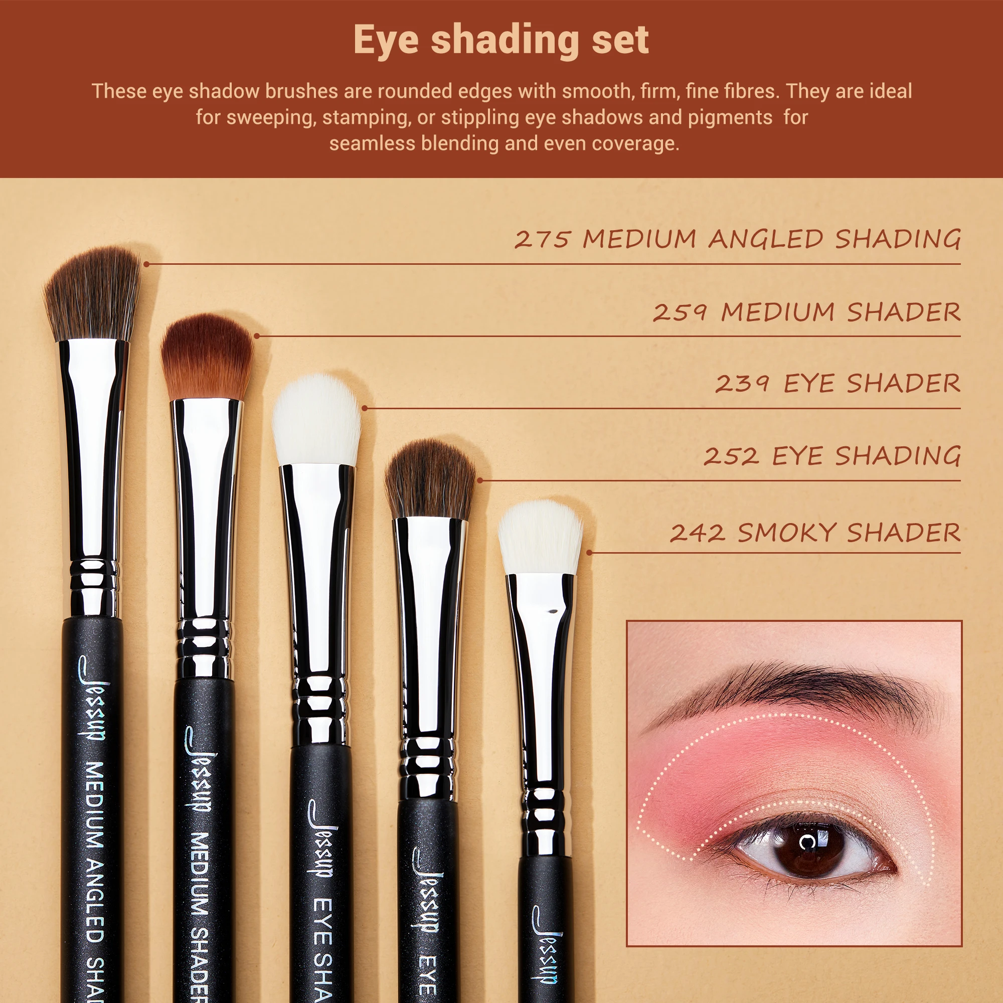 Jessup Eyeshadow Brush Set Pro Eye Makeup Brushes Set Black Premium Synthetic Eye Shading Concealer Blending Brush T339