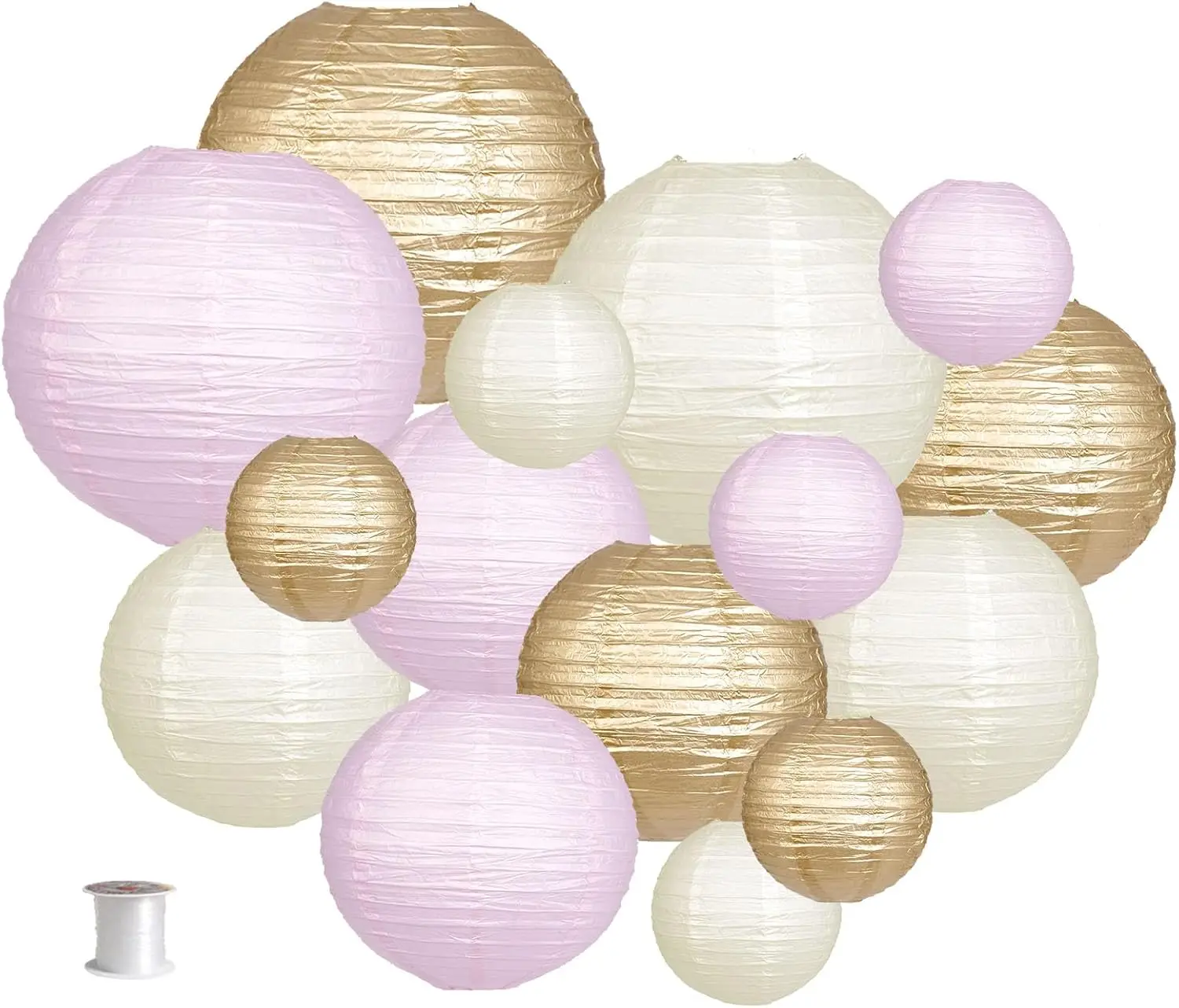 

Round Hanging Paper Lanterns Decorations for Wedding Engagement Baby Showers Birthday Party Supplies Pink/Gold/Ivory 15pcs