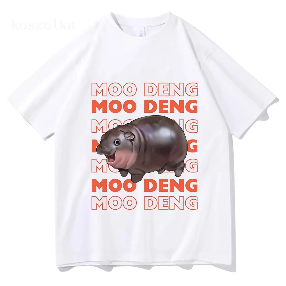 Moo Deng Baby Hippo T Shirt Funny Men/women Clothing Harajuku Vintage Tops Unisex Cotton Graphic T Shirts Clothes Streetwear