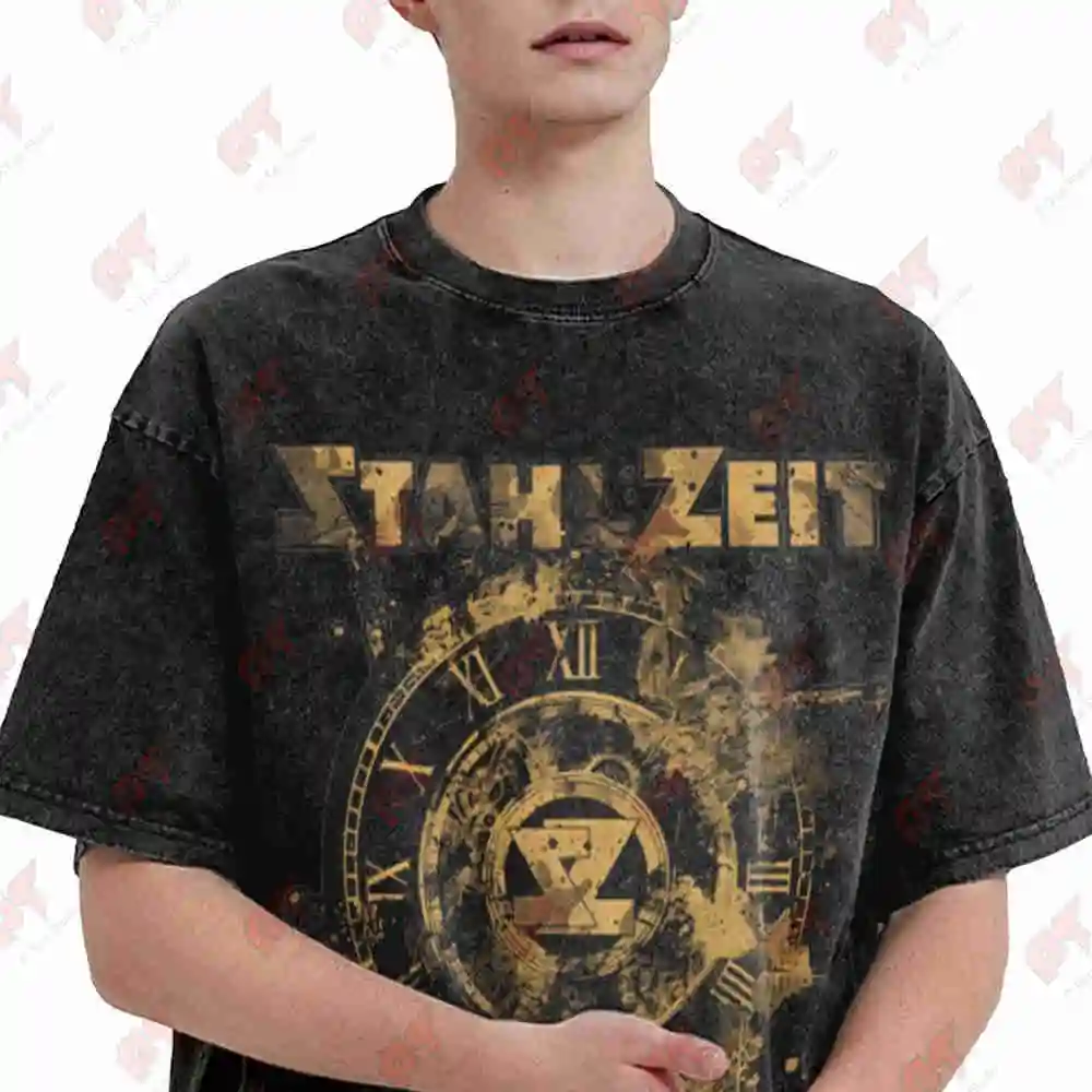 Stahlzeit Clock Roman Numerals Zeitlos Vintage Washed Tee Pure Cotton T-Shirt