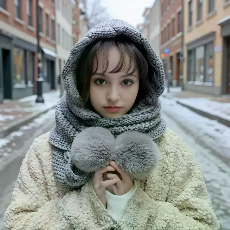 سميكة محبوك قبعة صوفية مقنعين وشاح قبعة حماية الأذن قبعات دافئة قبعة الشتاء ووشاح كومبو للنساء