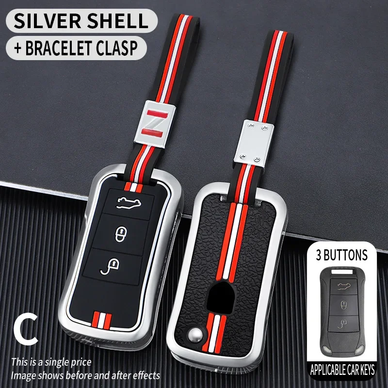 2/3 Bottons Metal Car Key Cover Fob Case Shell for Porsche Cayenne GTS 2004 2005 2006 2007 2008 2009 2010 Folding Car Key Remote