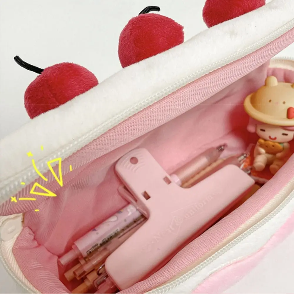 New Pen Bag Cherry Cake Large Capacity Stationery Bag Multifunction Portable Pencil Case School Office