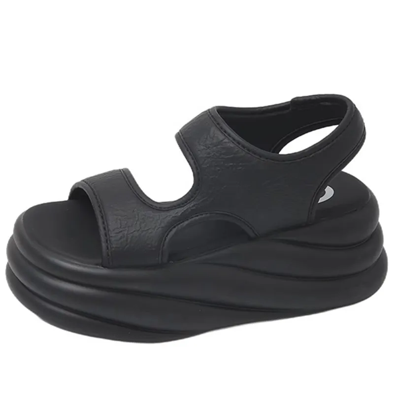 

Женские босоножки на толстом каблуке из натуральной кожи, летняя уличная одежда, новинка 2025, пляжные римские тапочки на платформе с мягкой подошвой