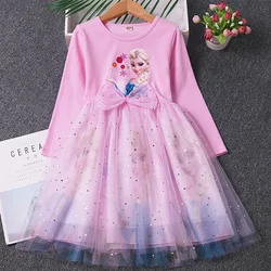 2024 New Elsa Princess Dress Baby Girls Dress Spring Autumn Dress Long-sleeved For Children's Clothes Frozen Party Dress 2-8Y