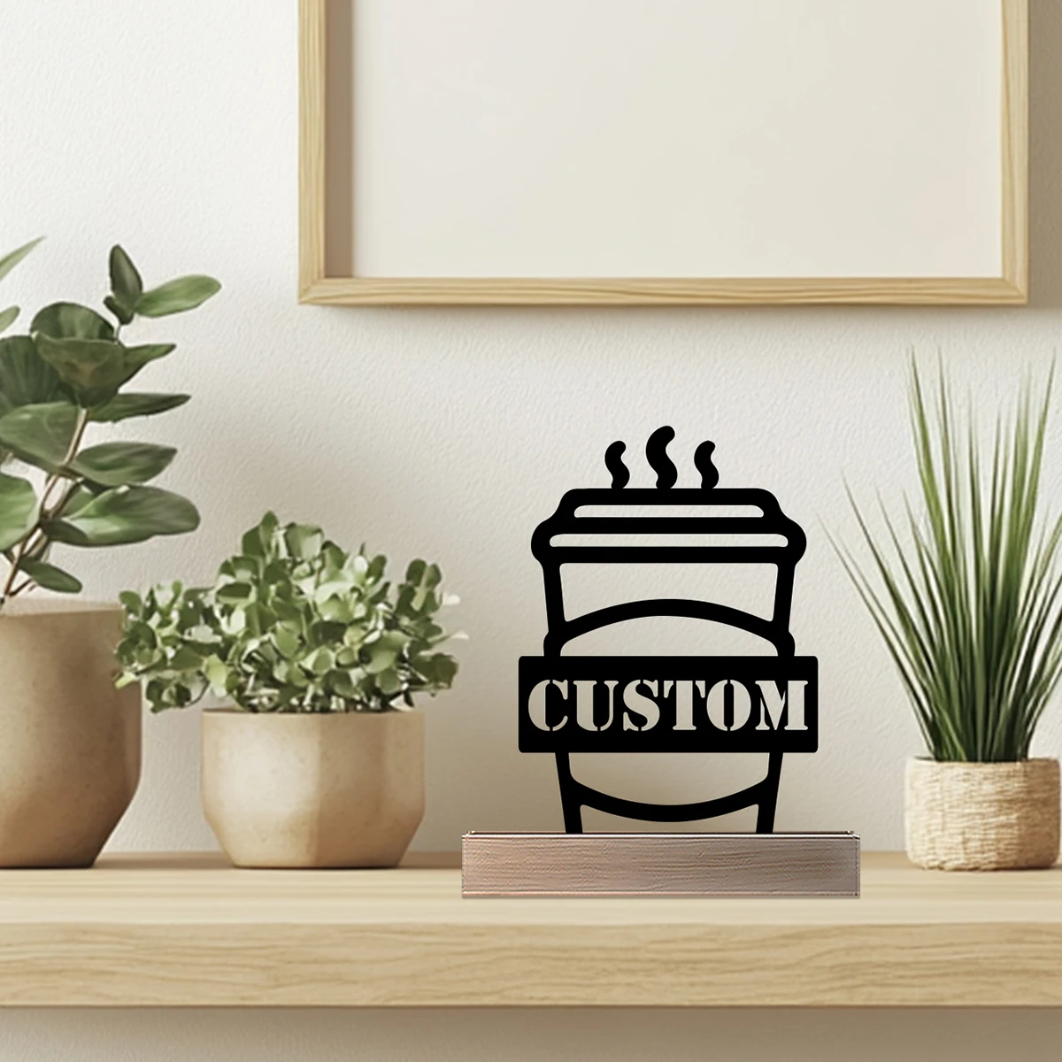 1pc Abstract drink Customized Text Iron Statue With Wood Base Metal Ornament Iron Sculpture Handicraft With Wood Base Bedroom