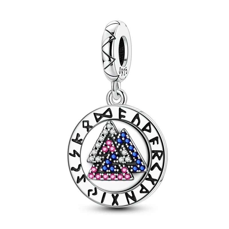 

925 Sterling Silver Charms Bead CZ Zircon Viking Symbol Dangle Fit Original Bracelet DIY Women Jewelry Gift