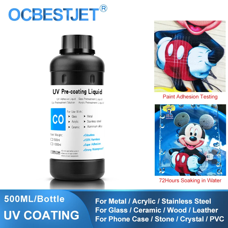 

500ML No Odor UV Coating Fluid UV Pretreatment Solution For UV Flatbed Printer For Glass Wood Metal Crystal Leather Ceramic PVC