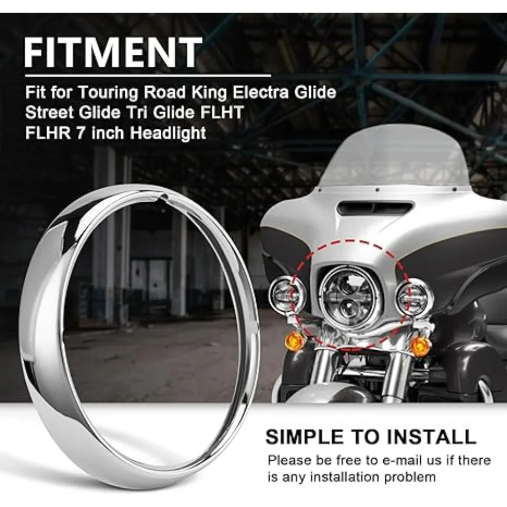 حلقة تشذيب مصباح دراجة نارية أمامي ، غطاء مصباح أمامي ، غطاء واقي من الضوء لجولة هارلي ، ملك الطريق ، انزلاق كهربائي ، شارع ، FLHT ، FLHR ، 7 بوصة #2