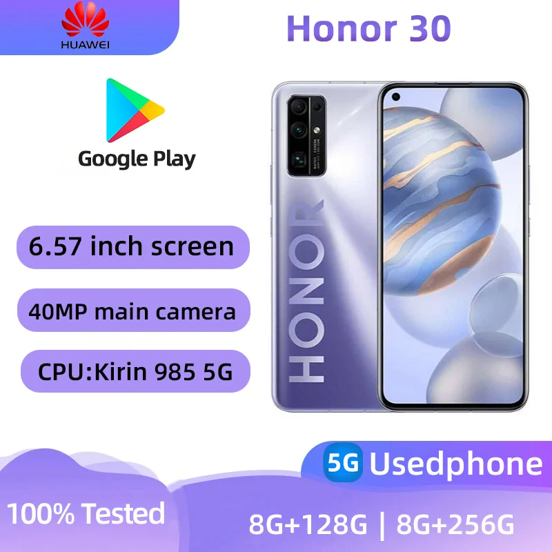 Honor 30 5g SmartPhone Camera 40MP Kirin 985 5G 6.57-inches OLED  4000mah 40W Super Charge  NFC Original Used Phone