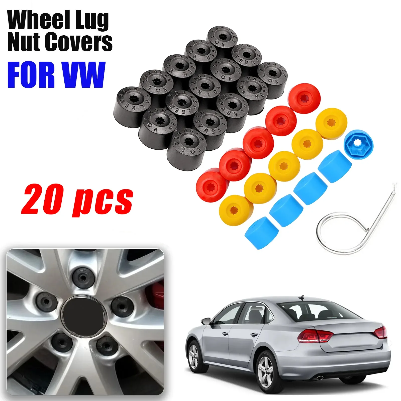 20PCS Car Wheel Lug Nut Covers 17mm Auto Tire Bolt Caps with Removal Tool for VW Jetta Passat Golf Caddy Beetle Tiguan 1K0601173