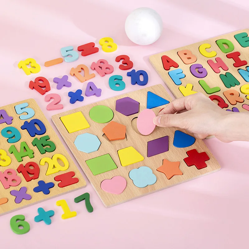 Jouets de puzzle en bois pour enfants, éducation précoce, alphabet ABC, chiffres et lettres numériques