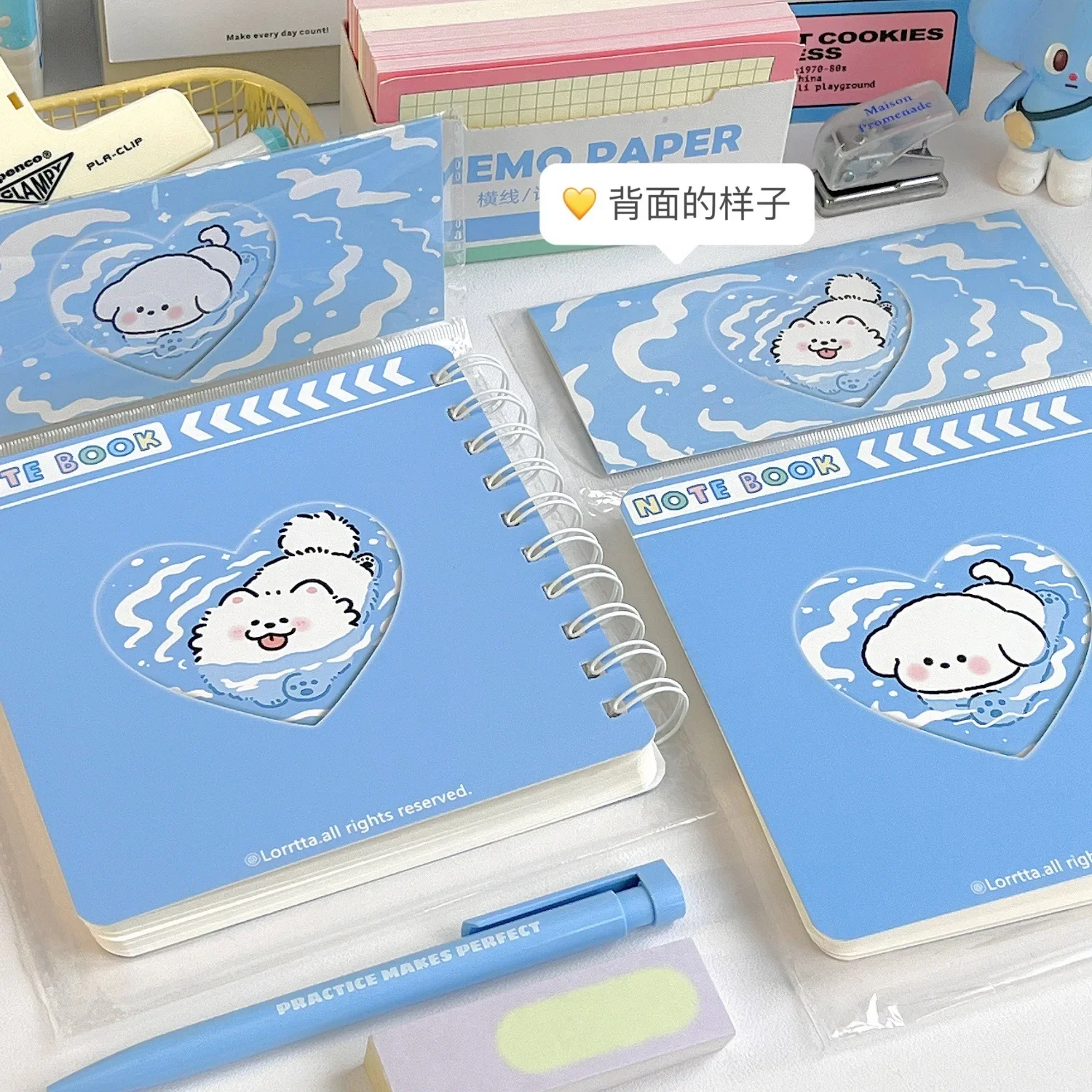 IFFVGX 100 Original Design Kawaii Bib White Dog Spiral Coil  Notebook Sketchbook Painting Diary Drawing Office School Stationery