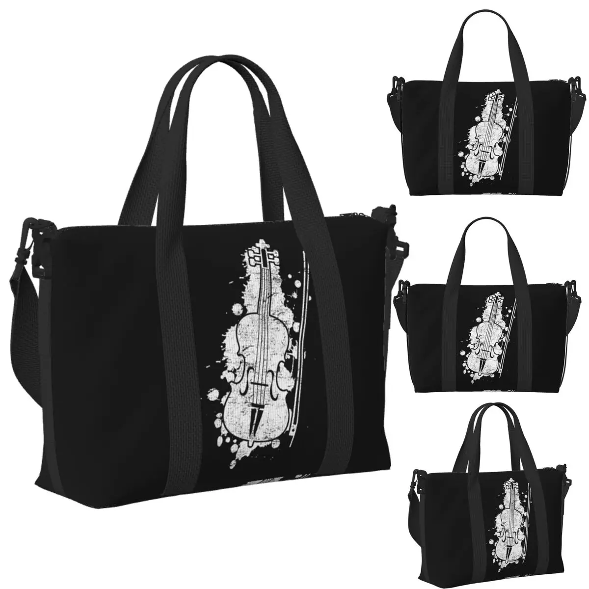 

Custom Vintage Violin Gift Beach Travel Bag Large Capacity Tote Bags for Gym Yoga Women Shopping Duffle Shoulder Bag