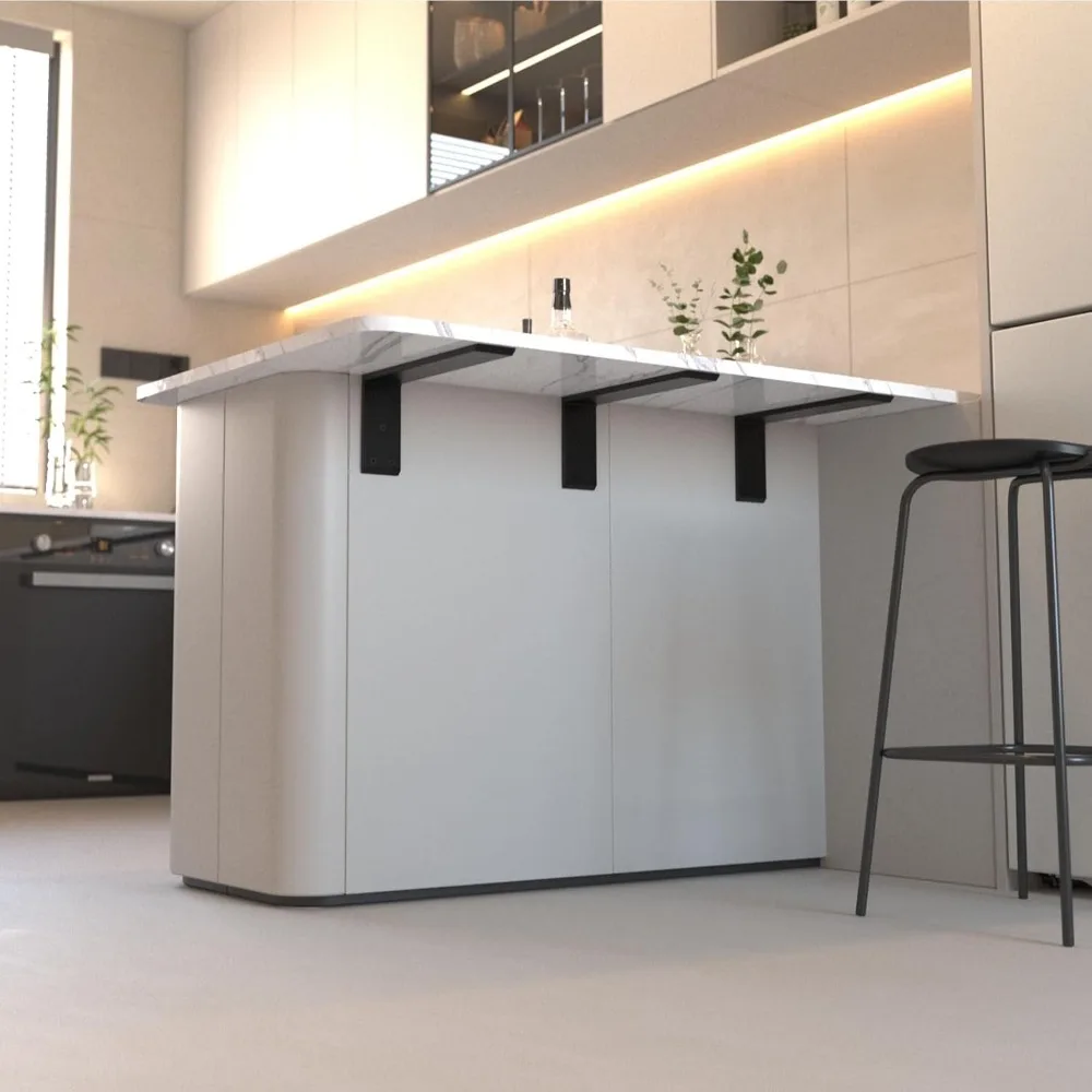 دعامات دعم على سطح الطاولة مكونة من 3 قطع شديدة التحمل للأرفف، تركيب أمامي قياسي سميك 3/8، على شكل حرف L