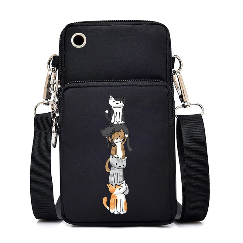 Funny Anime Cat Small Messenger Bag Hanging Neck Coin Purse Vertical Handbag Women Mobile Phone Bags Cartoon Small Crossbody Bag