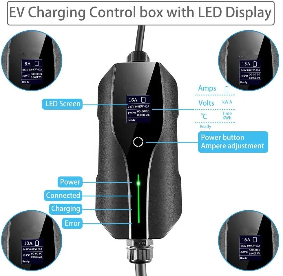 Energy EV Electric Vehicle Portable Charger Type 2 13A 250V 7 Metre with UK plug