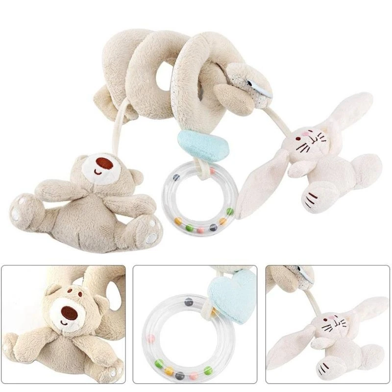

Cartoon Plush Spiraled Crib Crib Toy для детей с медведем и кроличьей погремушной игрушкой для борьбы