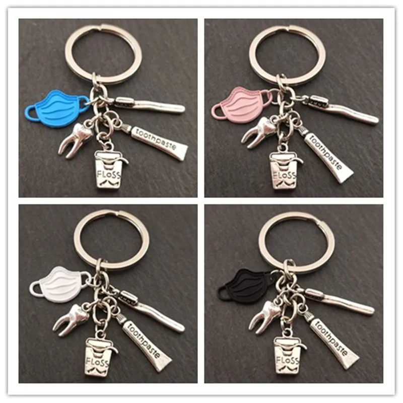 Creative key ring teeth toothbrush toothpaste mask keychain appeal to care dentist nurse home jewelry