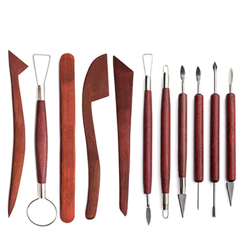 

Bview Art 11Pcs Double-Sided DIY Wooden Clay Tools Carving Tool Kit for Potter Clay Making