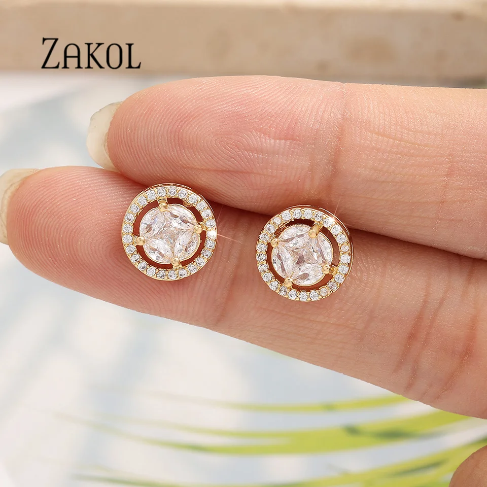 ZAKOL Simple Fashion Gold Color Copper Inlaid Zircon Stud Earrings For Women Luxurious Exquisite Daily Wear Charming Jewelry