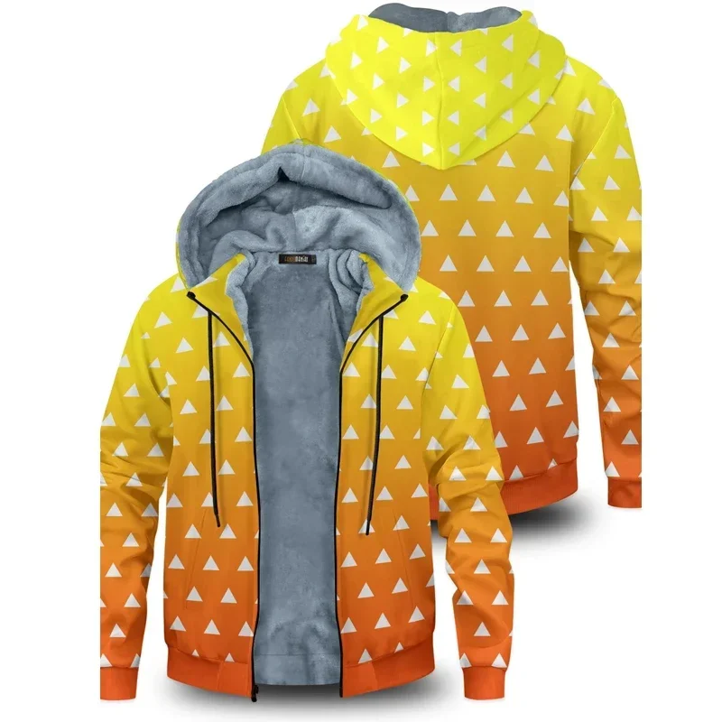 อะนิเมะKimetsuไม่มีYaiba Tanjiro Kamado Hoodies Harajuku Hoodie Sweatshirtขนาดใหญ่ฤดูหนาวขนแกะZip Up Jacketคอสเพลย์Coat MN1