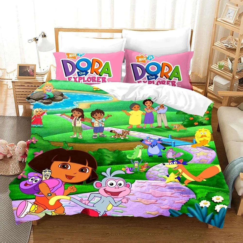 

3D Print D-Dora Cartoon Explorer Bedding Set Duvet Cover Bed Set Quilt Cover Pillowcase Comforter king Queen Size Boys Adult