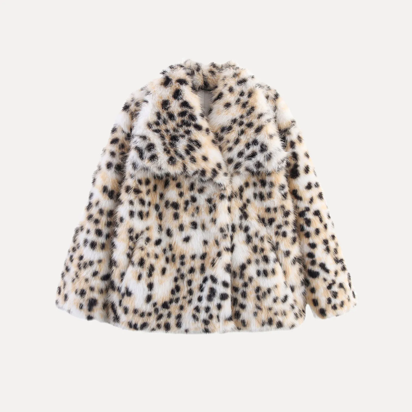 เสื้อโค้ทลายเสือดาวแฟชั่น ปกใหญ่ ขนเทียม เสื้อคลุมผู้หญิง ฤดูใบไม้ร่วง 2025 แบรนด์ Sle Z ทรงเข้ารูป