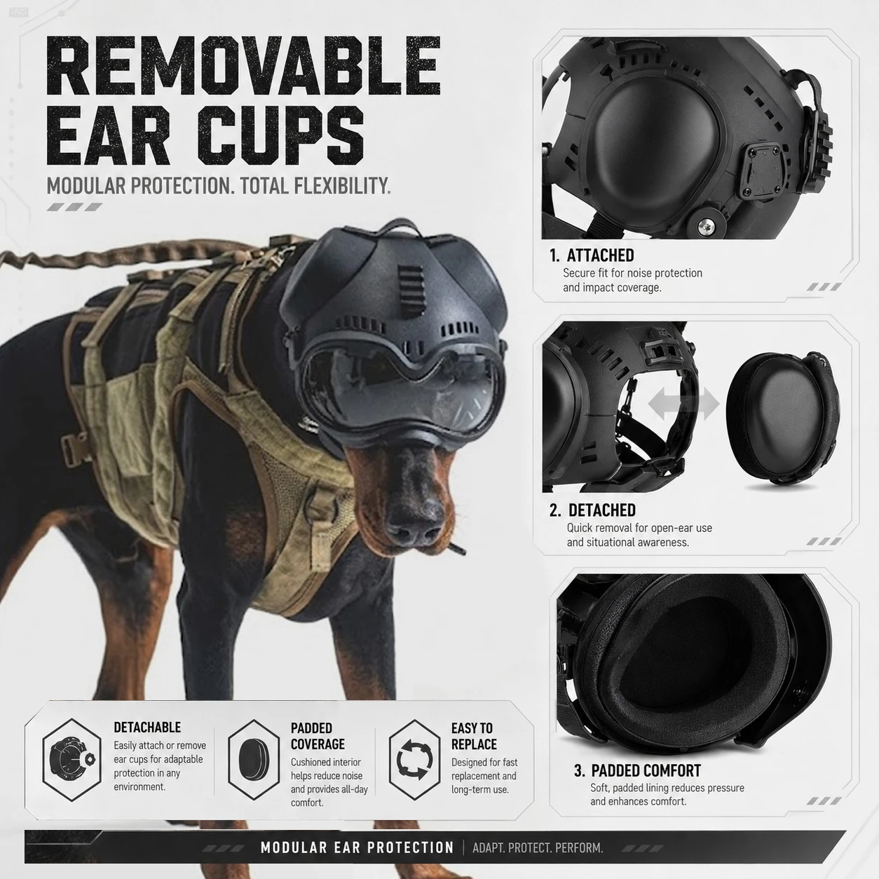 Tactical Dog Helmet with Muzzle and Goggles Protective Gear for Working Dogs Outdoor Training Hunting Patrol Adjustable 3