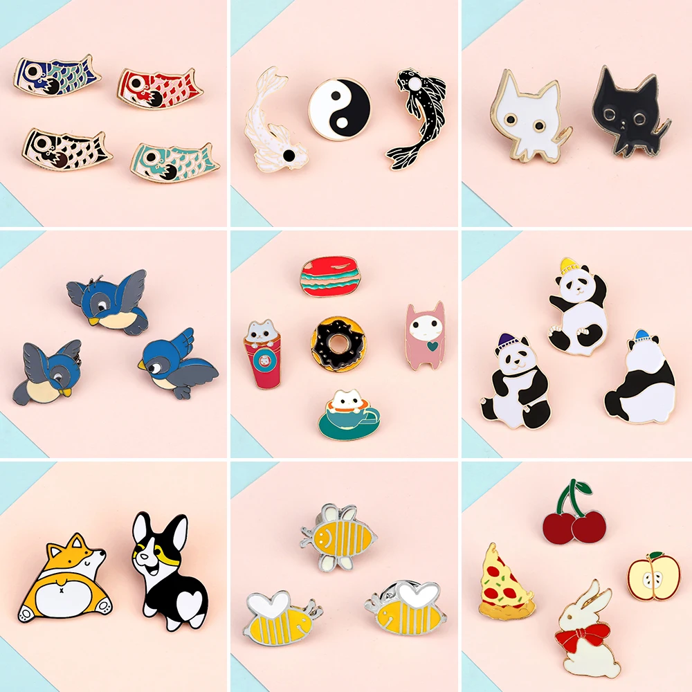 Animal Collection Enamel Pins 2~5Pcs/set Custom Cartoon Fish Dog Panda Bee Bird Cat Rabbit Brooch Lapel Badge Jewelry for Friend