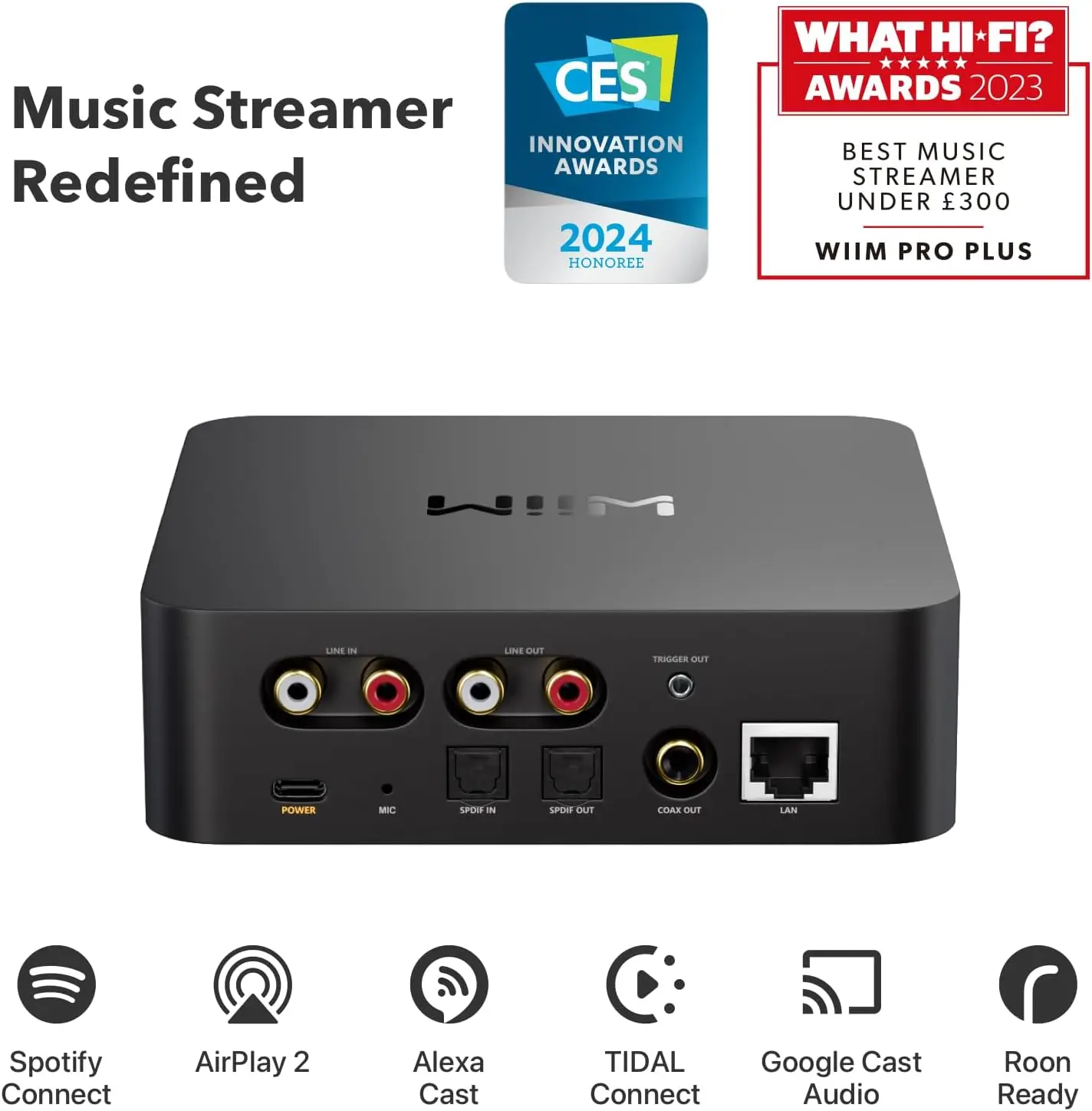 WiiM PRO PLUS AirPlay2 Receiver, Bluetooth, Wi-Fi Multi-Room Streamer, Chromecast Audio, Alexa, Siri, Google Assistant, AmMusic