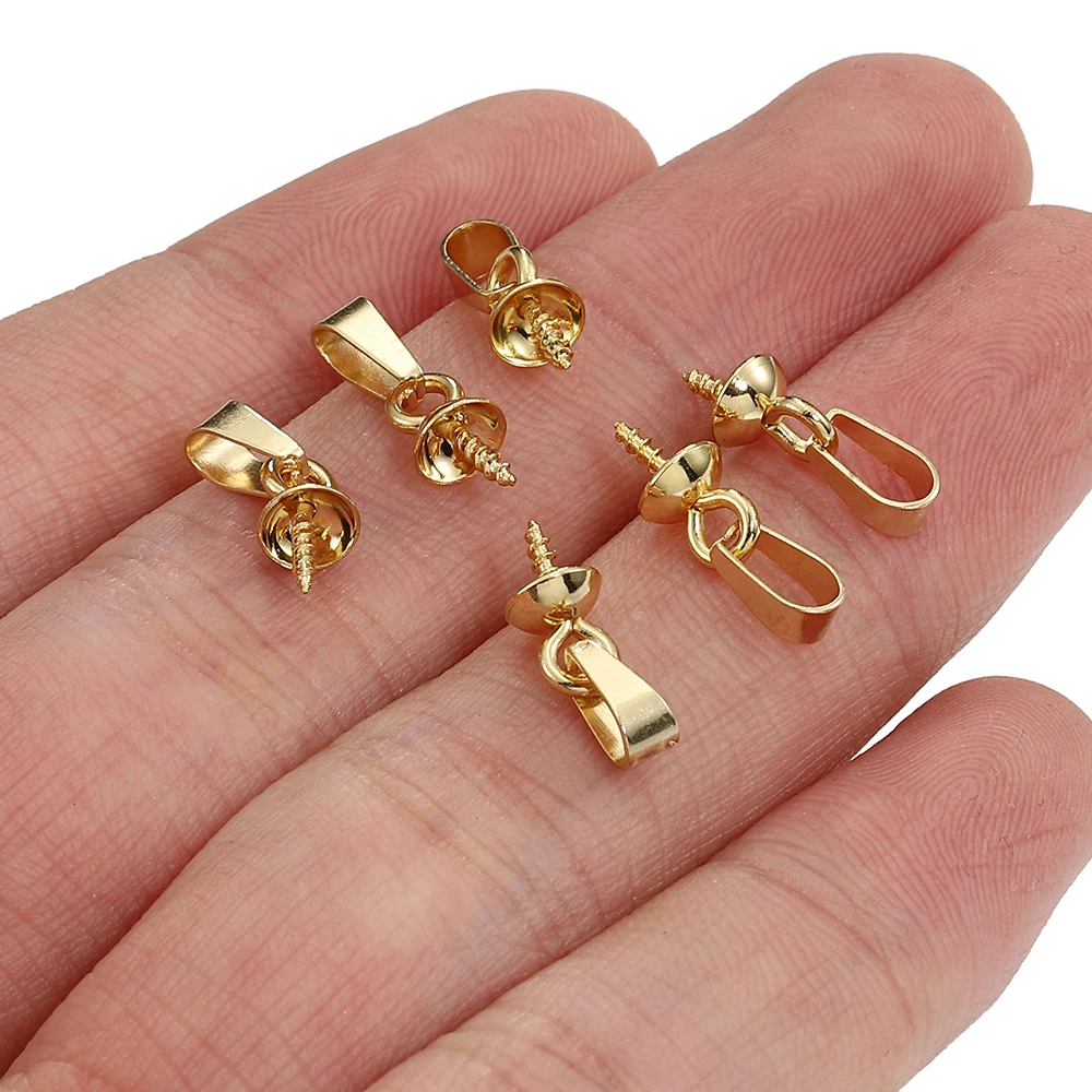 No Fade 20pcs Stainless Steel Pendant Screw Eye Pins Bail Top Drilled Beads End Caps Charms Connectors for Jewelry Making DIY