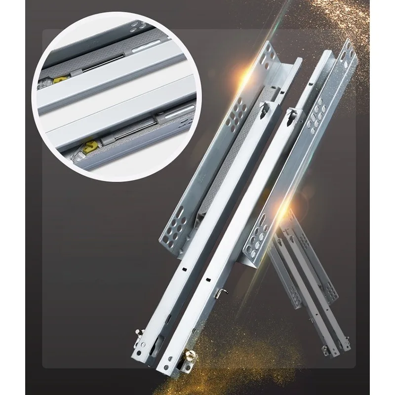 2 Heavy-Duty Hidden Bottom-Mounted Drawer Slides, with Locking Clips, Two-Stage Full Extension, Hydraulic Damping, Automatic Rebound, Soft Close, Silent and Noiseless, Embedded Drawer Tracks for Cabinet and Wardrobe Bottoms, Includes Screws