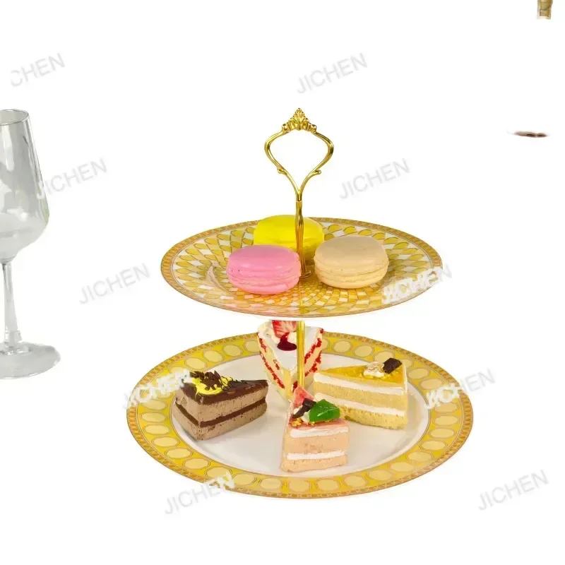 

ZH European 2-layer Cake Plate Fruit Plate, Living Room Household Ceramic Creative Candy Wedding Cake Plate Pastry Display Stand