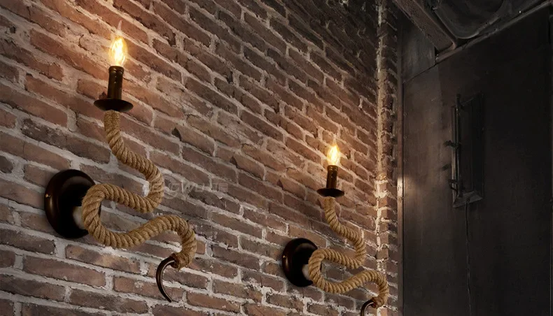 American Industrial Hemp Rope Wall Lamp Vintage Cafe / Sitting Room Light BalconyLight AC90-265V Free Shipping