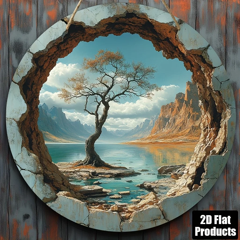 2D Flat, 1pc, Round Wooden Board Decorative Painting Sign, B