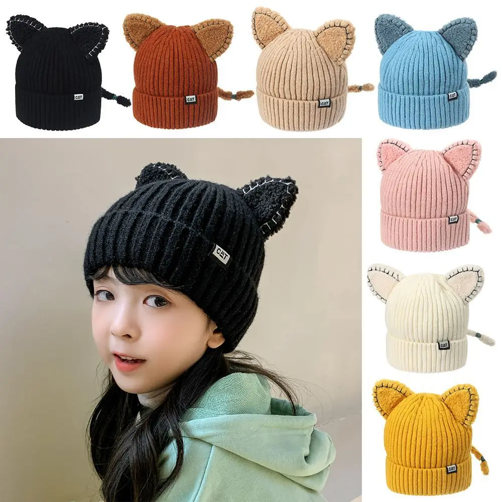 

New Cute Cat Ears Children's Knitted Hat Winter Warm Thickened Earflap Hat Soft Cold Protection Beanies Caps Kids