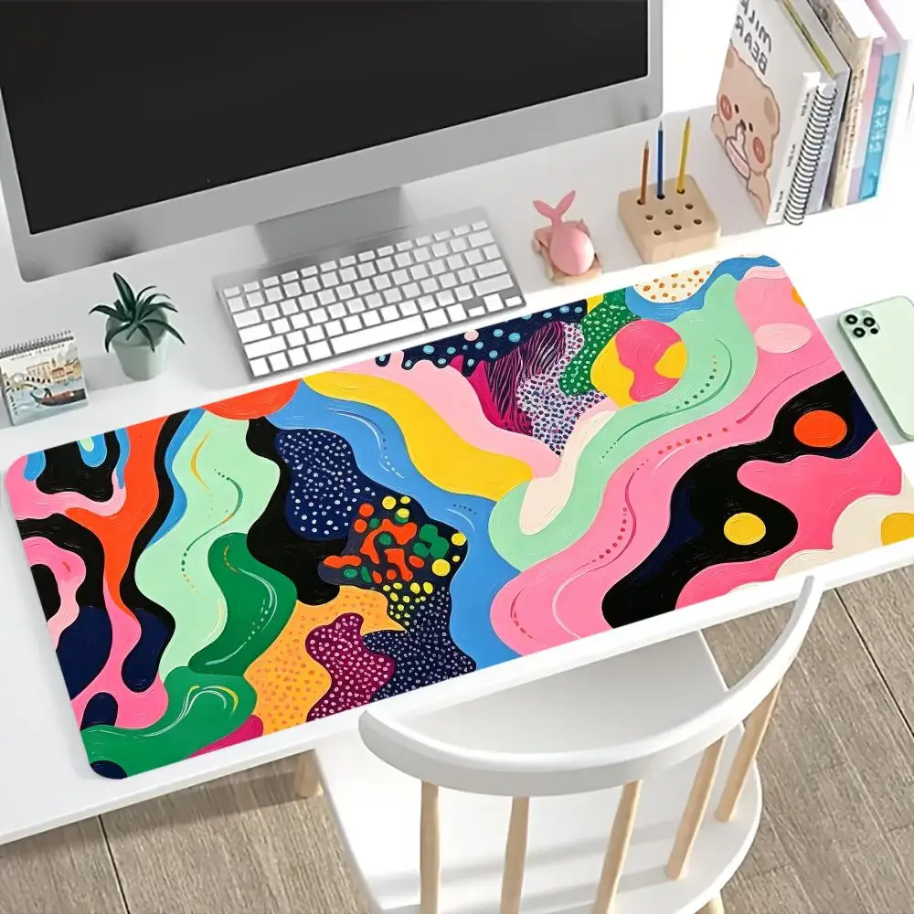 Modern Abstract Art Large Extended Gaming Mouse Pad Non Slip Desk Mat Rainbow Wave Keyboard Mouse pad For Laptop Desktop Office