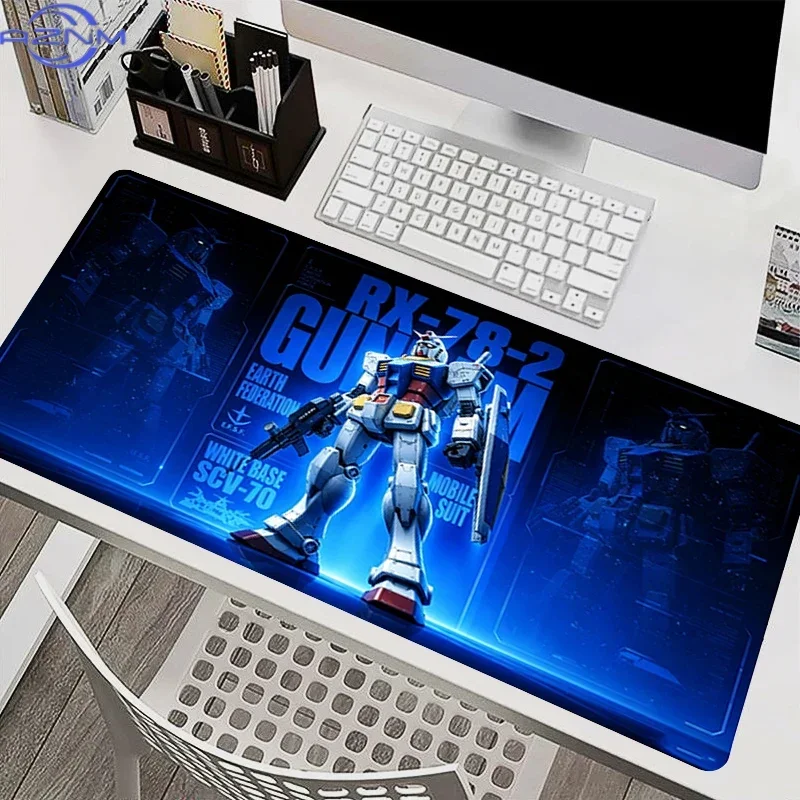 Neon Blue Sci-fi Tech Style Mecha Robot with Gun and Shield Mouse Pad, Rubber Non Slip Backing, Smooth Surface Gaming Desk Mat f