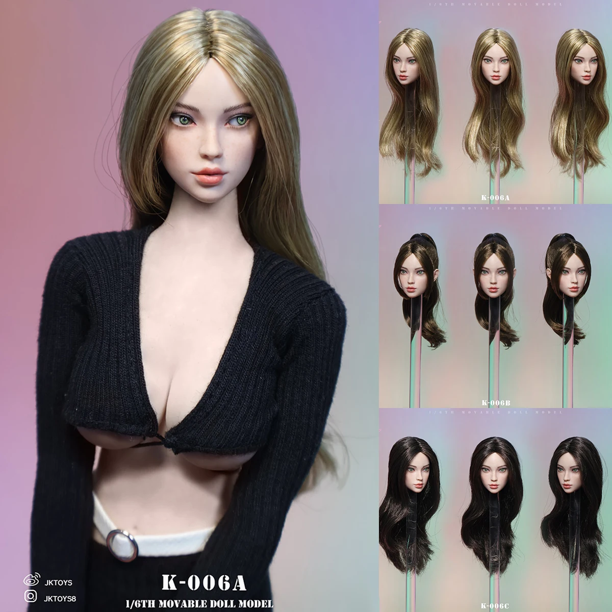 

JKTOYS K-006 1/6 Scale Beauty Yumi Movable Eyes Head Sculpt Model Fit 12" Female Soldier Action Figure Body Dolls