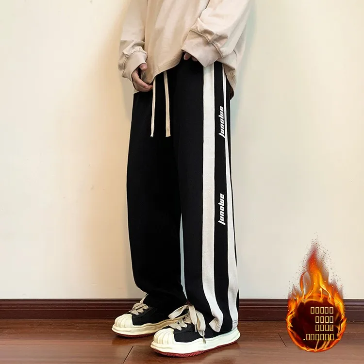 

Мужские утепленные брюки на флисовой подкладке, новые зимние теплые спортивные штаны большого размера с манжетами, свободные повседневные брюки