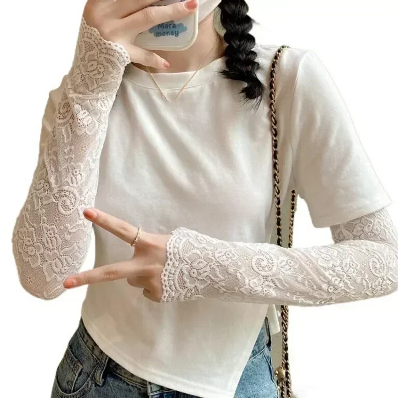 Summer Fashion Ice Sleeves Elastic Arm Sleeves Fingerless Long Gloves Women Lace Arm Sleeve Sun Protection Arm Cover Fake Cuff