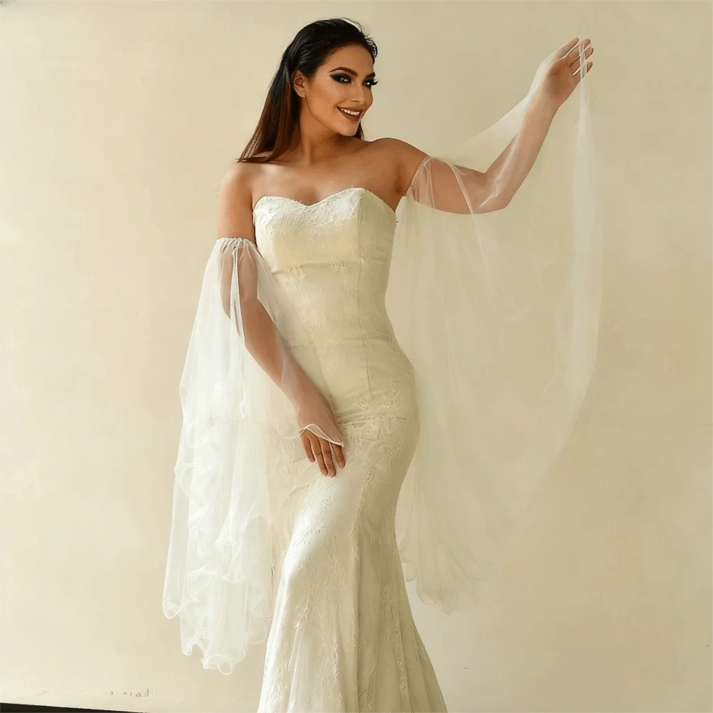 1 زوج خفيفة الوزن أنيقة فستان المرأة الأكمام طويلة تول شير تول قفازات انفصال أغطية للذراع فستان الزفاف اكسسوارات