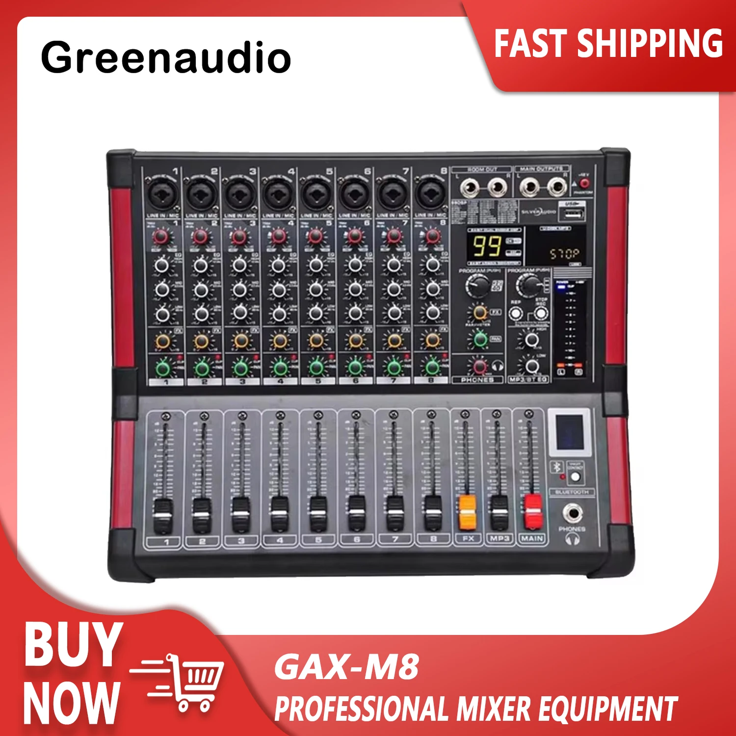 Professional Mixing Console Audio BT, Power Amplifier, GAX-M8, 8 canais, alta qualidade