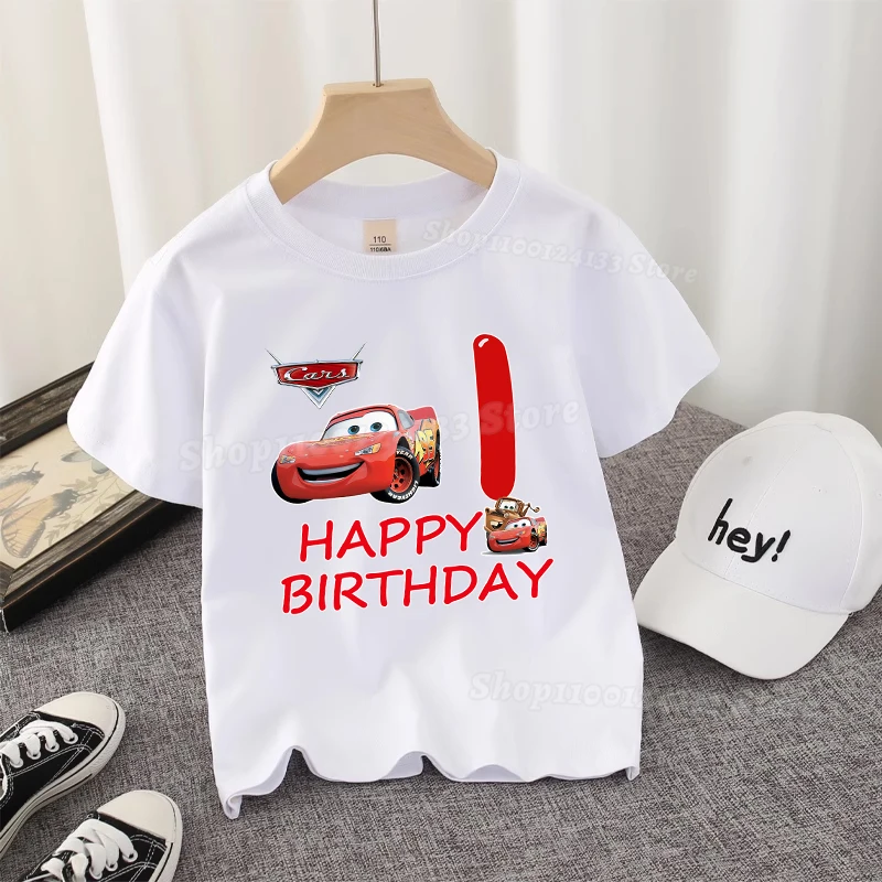 

Lightning McQueen Kids T-shirt Birthday 1-10 Year Old Anime Cute Car Print Cotton Tee Shirt Boy Summer Casual Clothes Party Gift